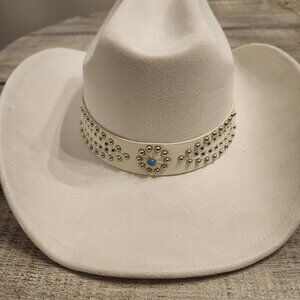 Hat Western Beaded Pattern Band Cowboy Ivory